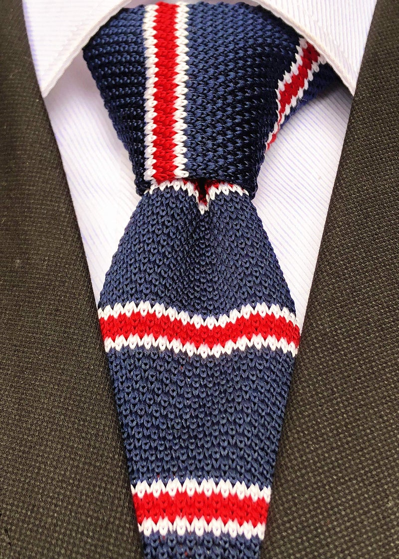 Secdtie Men's Stripe Navy Blue Woven Casual Preppy Stylish Tie Necktie Skinny 2.2" Flat-end Smart Sock Ties - Image 2
